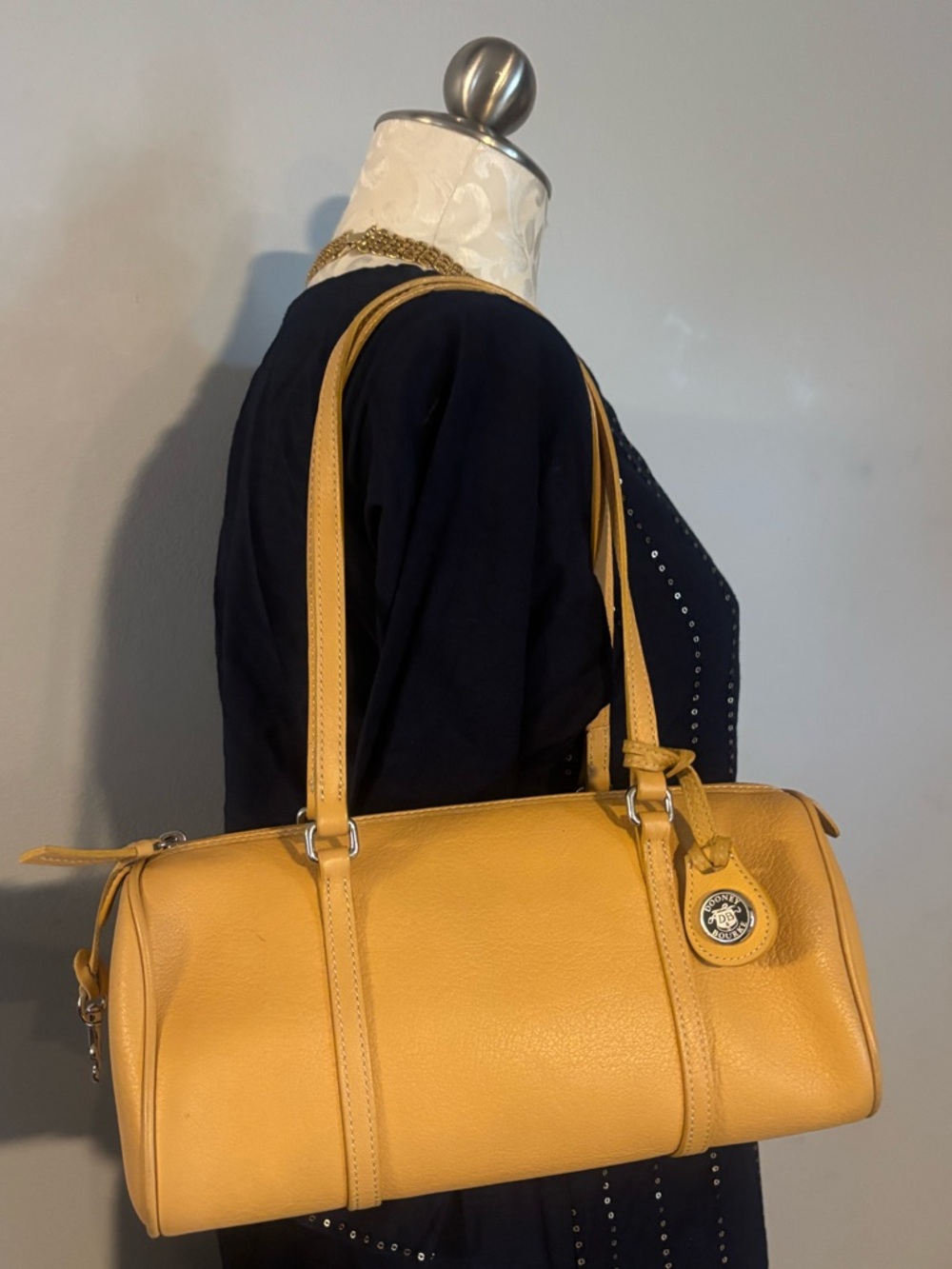 Dooney & Bourke Vintage Pebbled
Leather Barrel Shoulder Bag Camel Tan